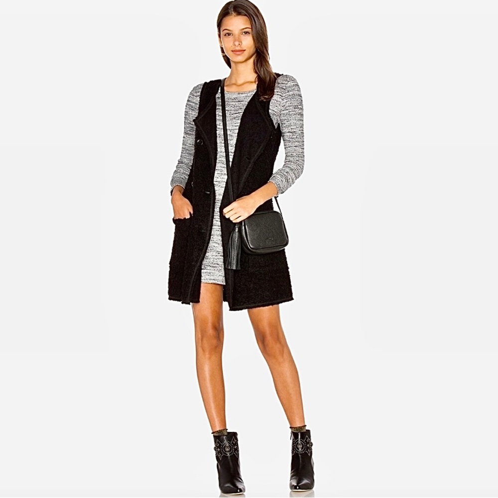 NWT Sanctuary Essential City Vest Sz S Black Double Breasted Teddy Wool Blend - Picture 4 of 16